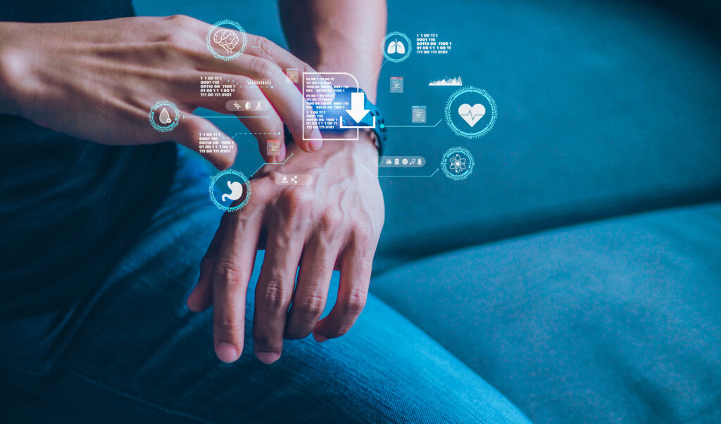 ウェアラブルデバイスで健康データを管理しているイメージ